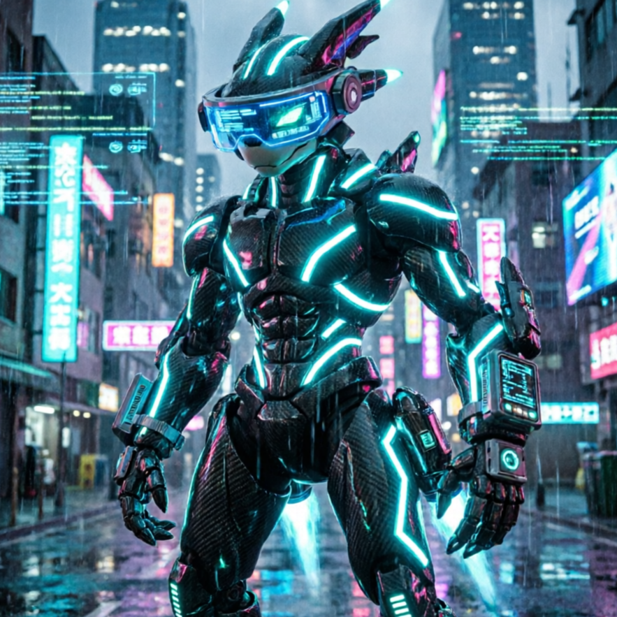 AI Digimon Generator example: Mega Digimon in a city