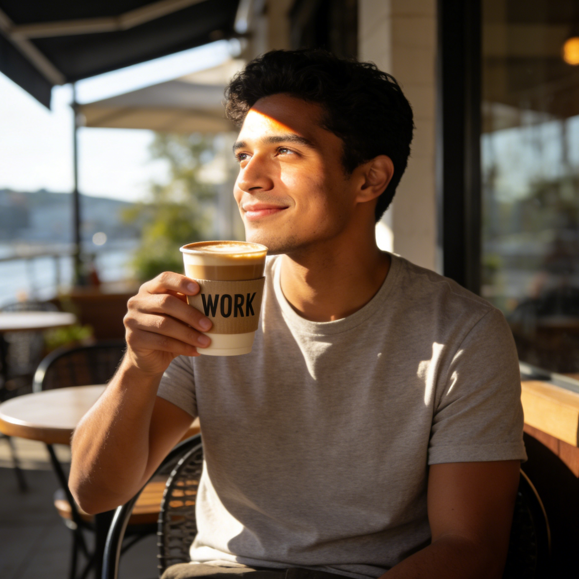 An elderly Tibetan man with wrinkled skin and WIND prayer flags