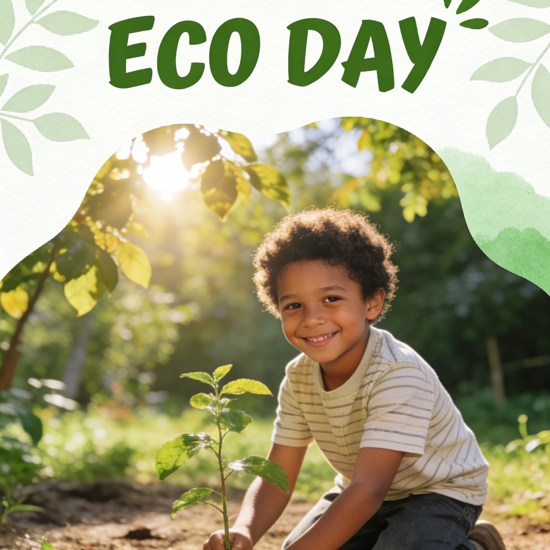 어린이와 에코 데이 슬로건이 담긴 환경 자선 전단지