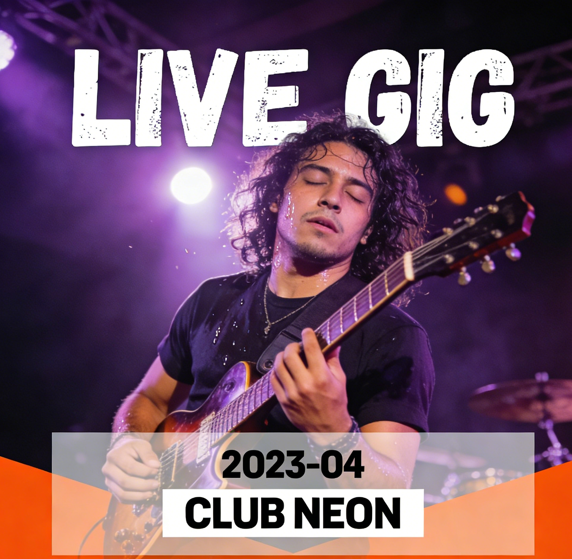 기타리스트와 LIVE GIG 텍스트가 있는 록 콘서트 전단지