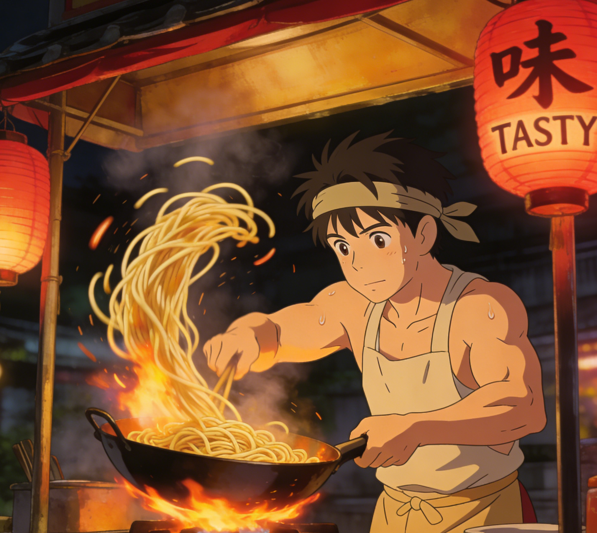 맛있는 야시장에서 요리하는 셰프