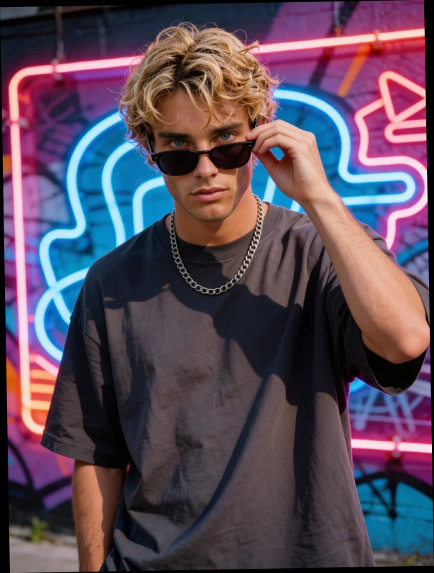 Dynamic AI male portrait with neon and graffiti