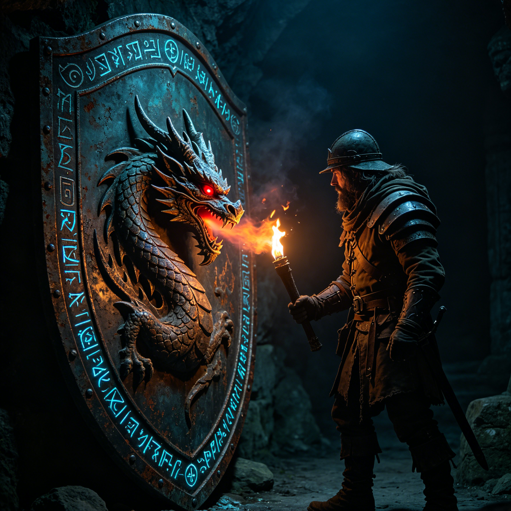 AI Shield Generator style sample: ancient shield with a dragon head