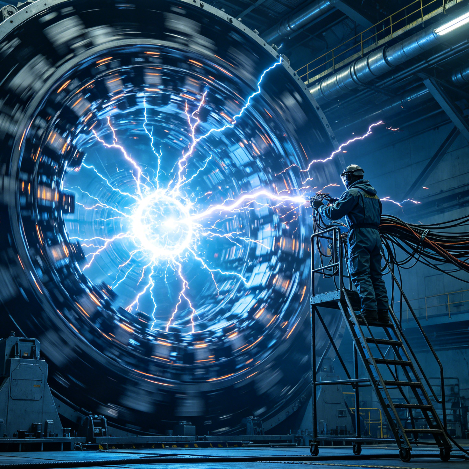 AI Shield Generator style sample: colossal mechanical generator emitting a powerful