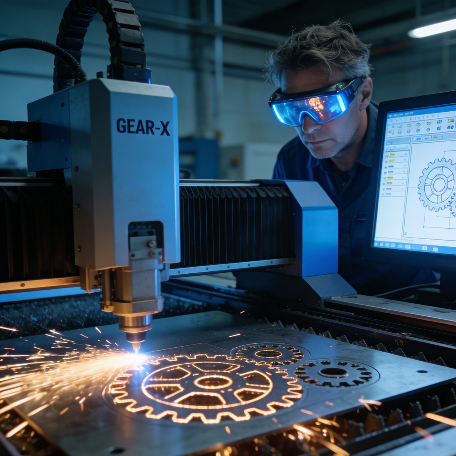 An engineer fabricating vector gear designs with industrial machinery