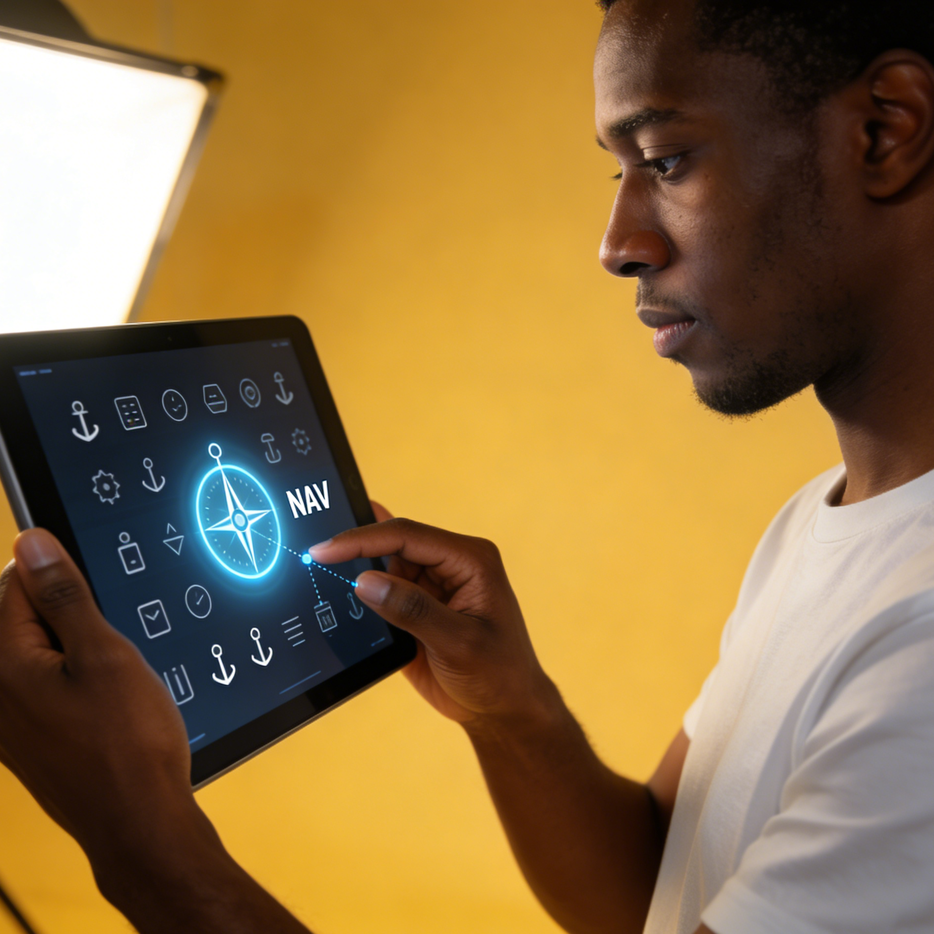 A designer adjusting vector icon path anchors on a professional tablet