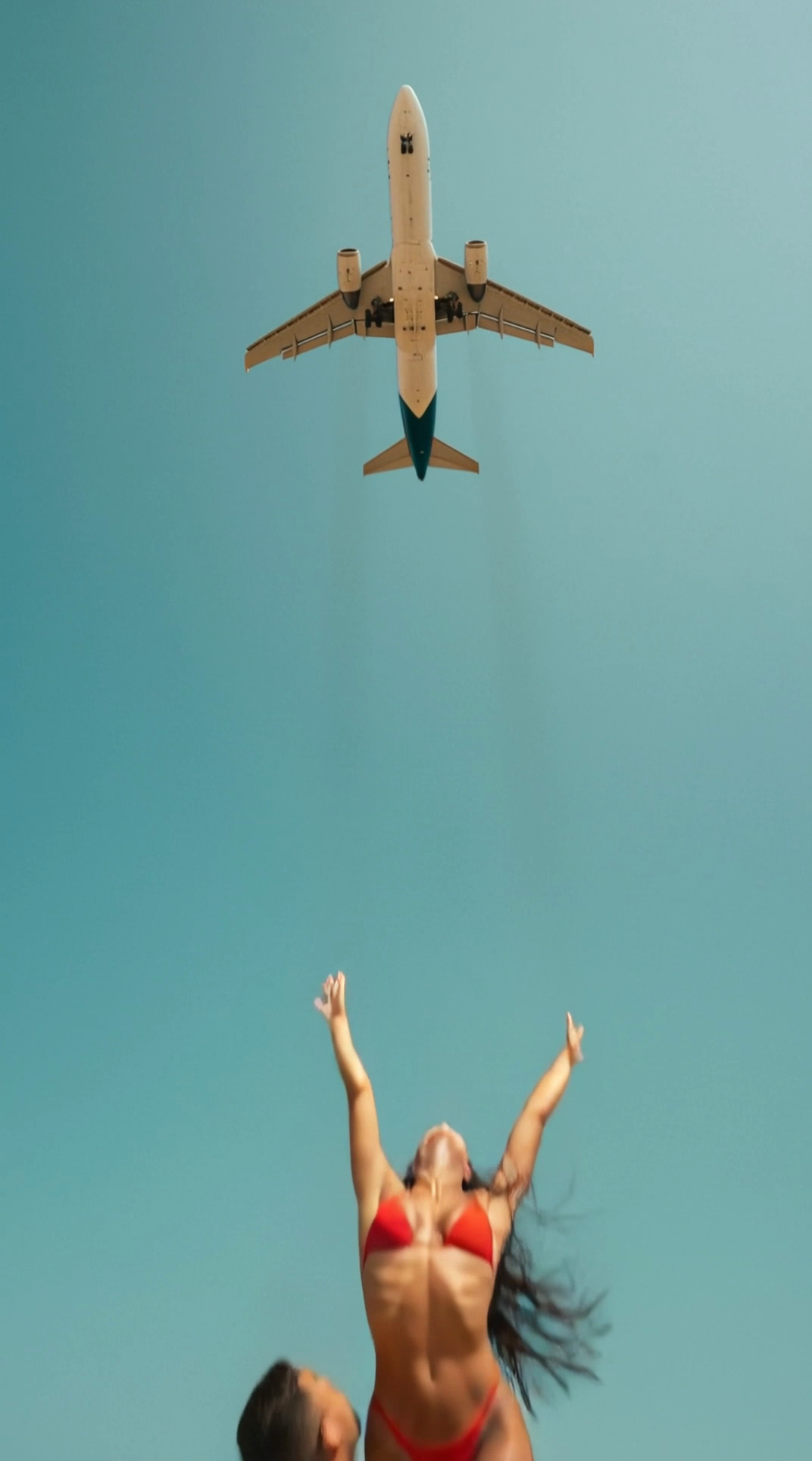 AI Video Generator Beach Lift With Jet Overhead