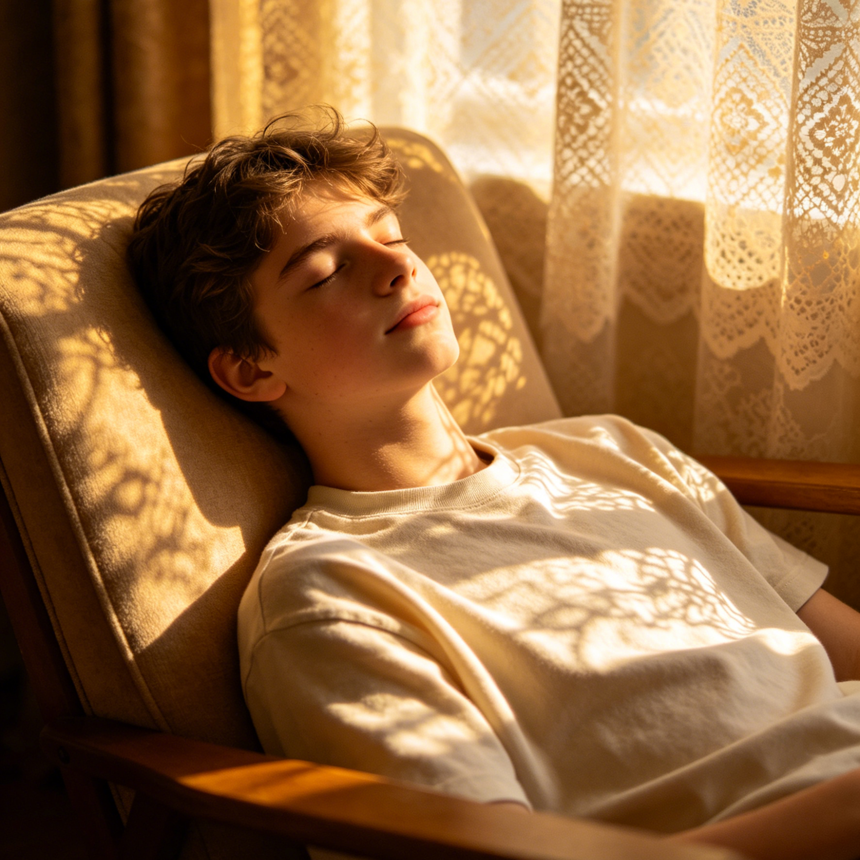 AI Visual Art Generator example: sunlight filtering through lace curtains onto