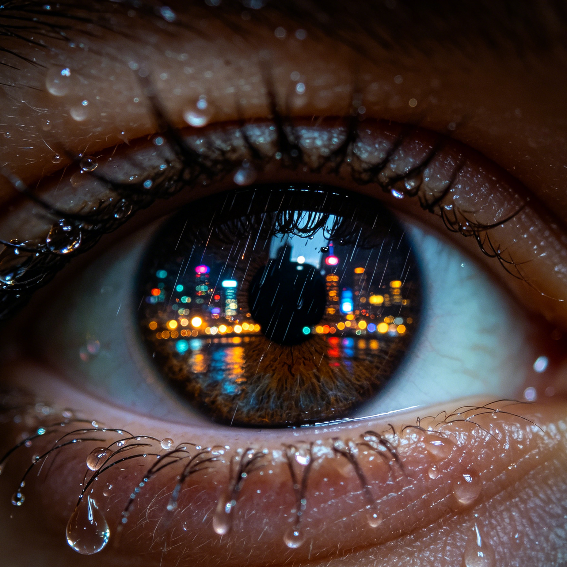 AI Visual Art Generator style sample: rainy street lights reflected in an