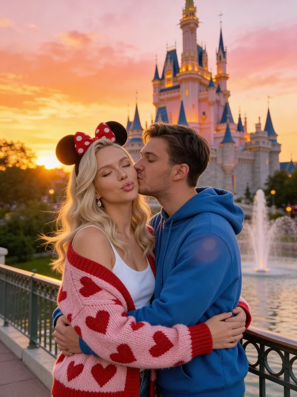 AI Couple Photo Maker Magical Kiss At Sunset