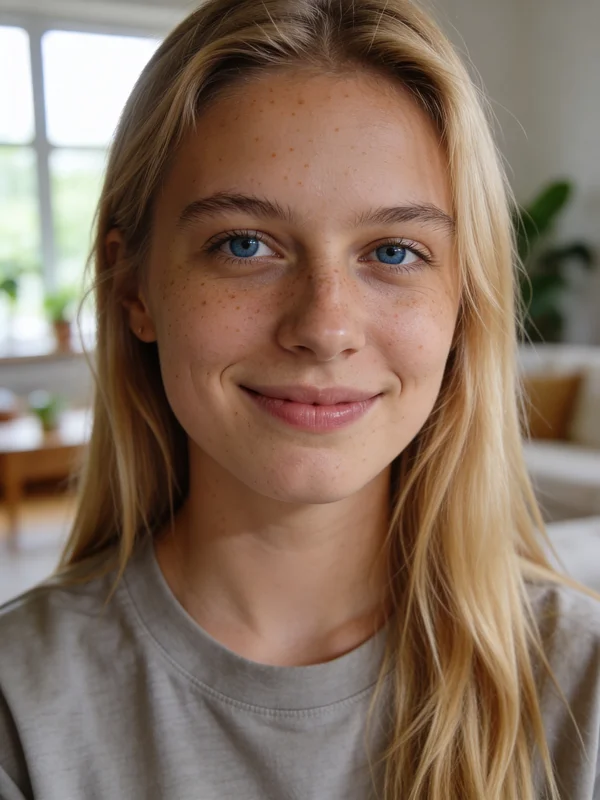 Retrato de moda em primeiríssimo plano gerado por IA, mostrando o rosto de uma mulher com iluminação editorial profissional, detalhes nítidos da textura da pele e variação dramática na definição dos olhos, versão 3