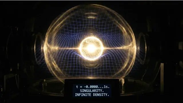 A glowing sphere in a futuristic science-fiction installation.